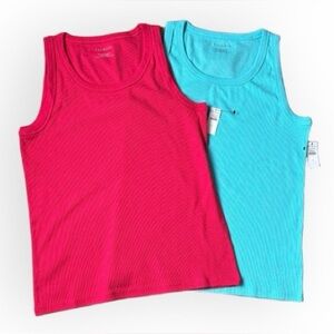 NWT Talbots Ribbed Tanks Raspberry and Turquoise Set of 2 Size L